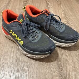 Hoka One One Bondi 7 Men’s Size 9.5 Running Shoes Gray Yellow Cushioned Athletic